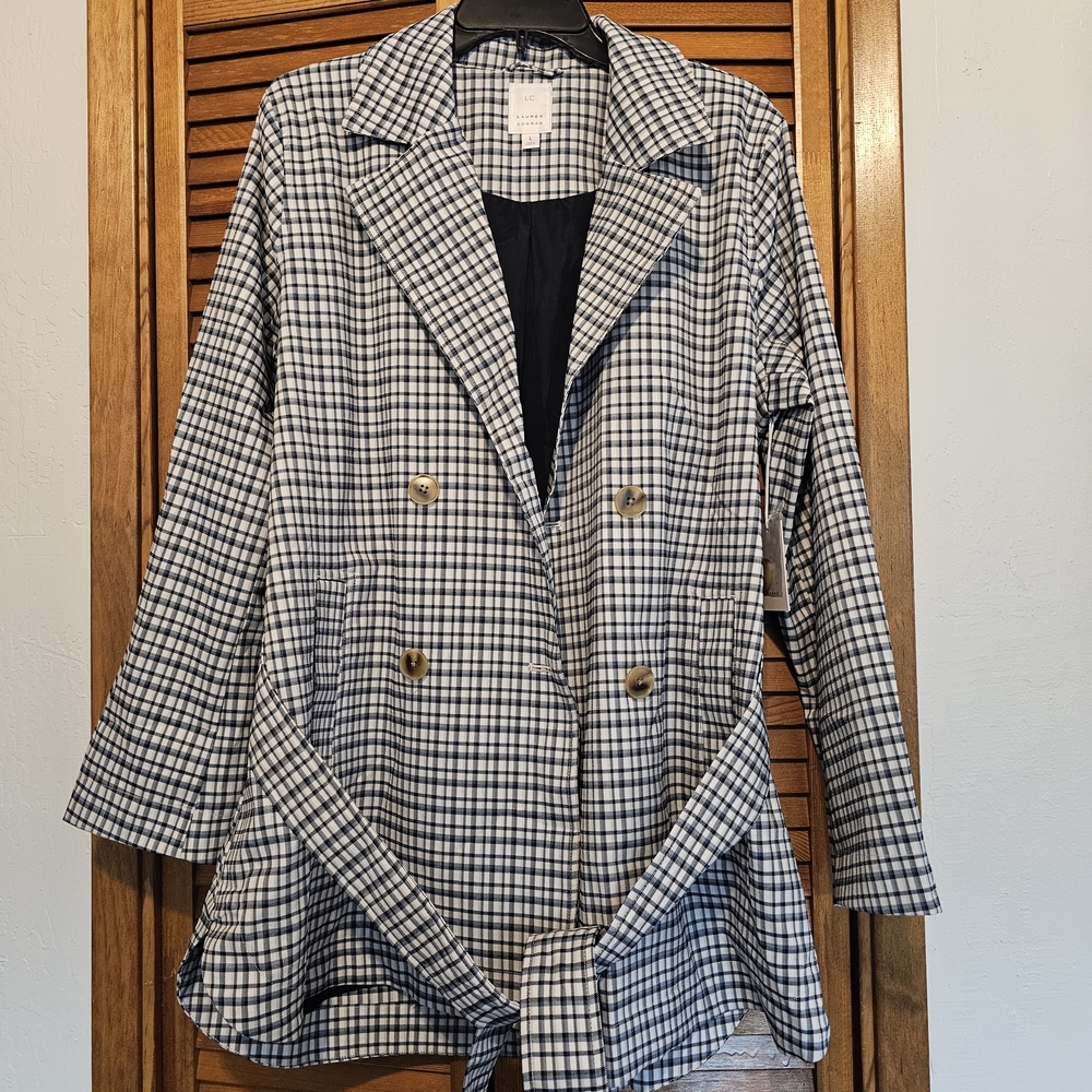 LC Lauren Conrad Black and White Plaid Trench Coat